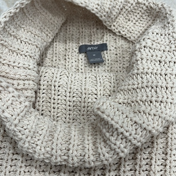 Aerie | Dreamspun Oversized Chunky Knit Mock Neck Sweater | Cream | Medium - Picture 12 of 13